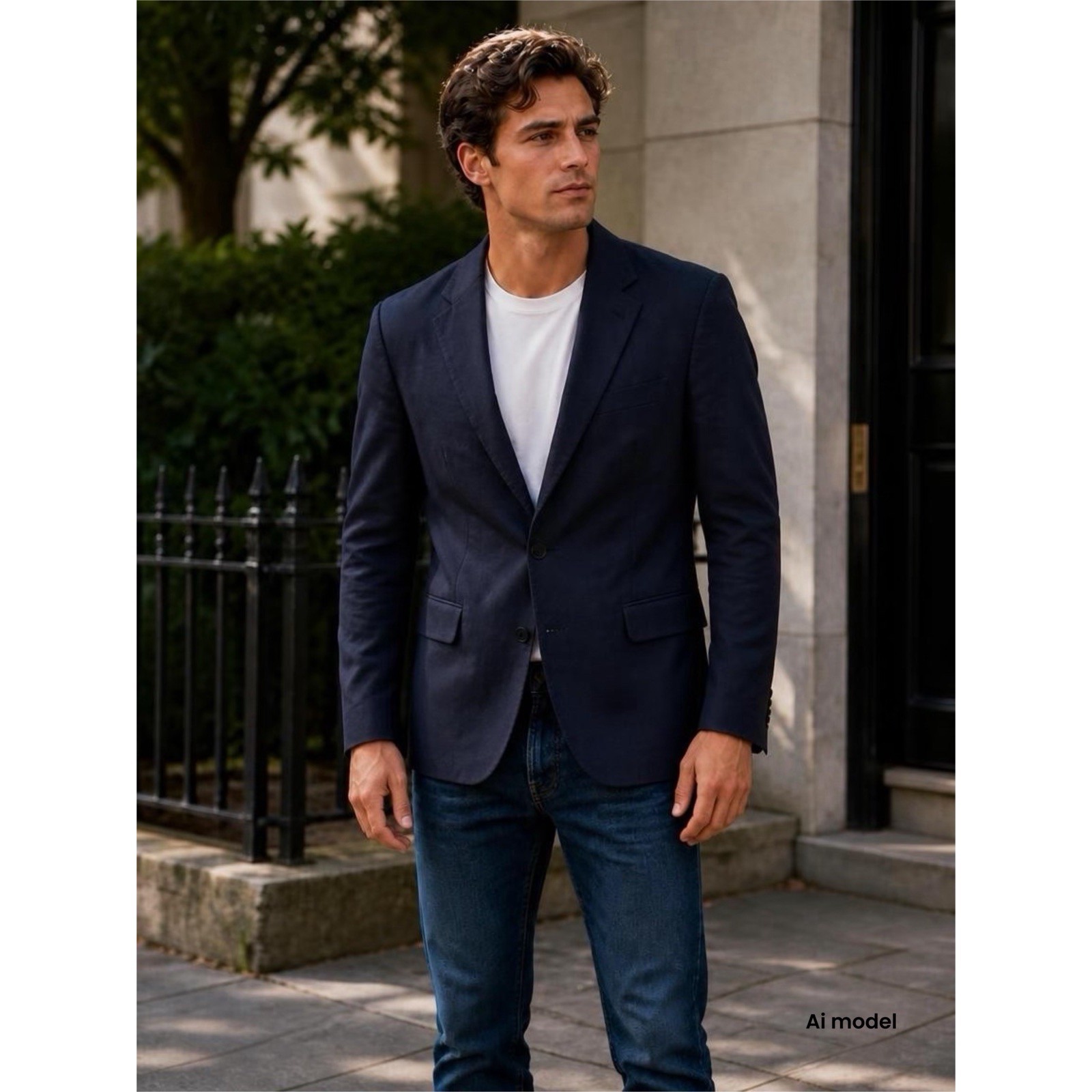 Zara Man Navy Blue Two Button Slim Fit Blazer Sport Coat Jacket Notch Lapel